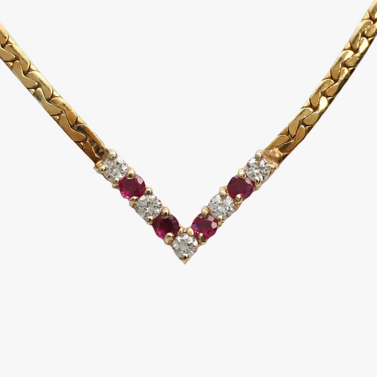Colier cu Rubine Și Diamante din Aur Galben 18k