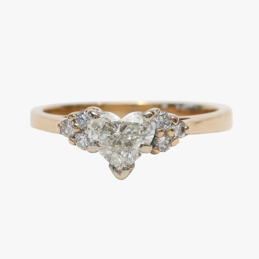 Inel Logodnă cu Diamante Inimă din Aur Galben 14k