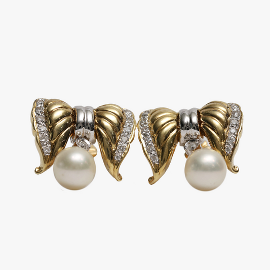 Cercei cu Diamante & Perle din Aur Galben 18k
