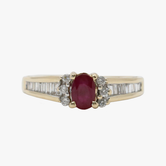Inel cu Diamante & Rubine din Aur Galben 14k