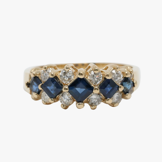 Inel cu Diamante & Safire din Aur Galben 14k