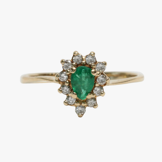 Inel cu Smarald & Diamante din Aur Galben 14k