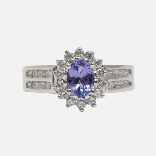 Inel cu Tanzanita & Diamante din Aur Alb 14k