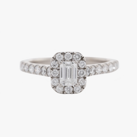 Inel de Logodnă Cu Diamante Halo din Aur Alb 14k