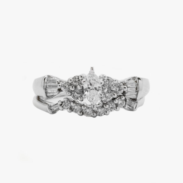 Set Formație De Nuntă cu Diamante din Aur Alb 14k