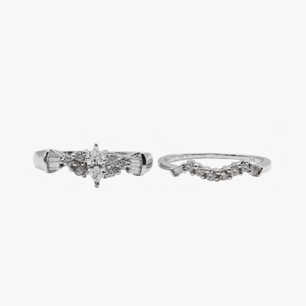 Set Formație De Nuntă cu Diamante din Aur Alb 14k