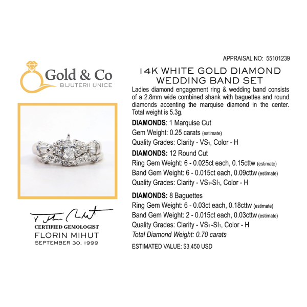 Set Formație De Nuntă cu Diamante din Aur Alb 14k