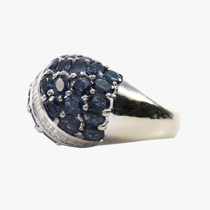 Inel Dom Cu Diamante & Safire din Aur Alb 14k