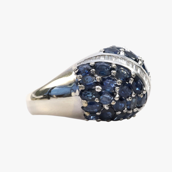 Inel Dom Cu Diamante & Safire din Aur Alb 14k