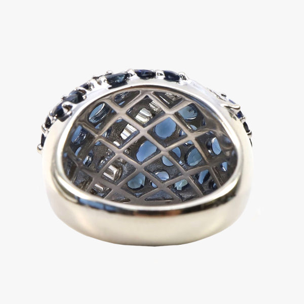 Inel Dom Cu Diamante & Safire din Aur Alb 14k
