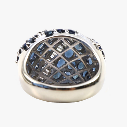 Inel Dom Cu Diamante & Safire din Aur Alb 14k