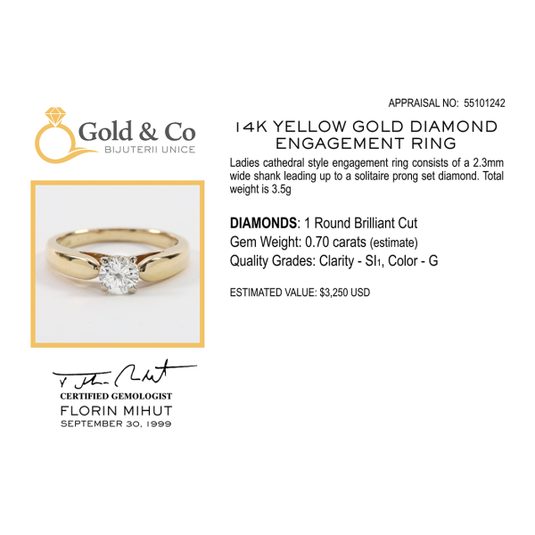 Inel Logodnă Cu Diamante din Aur Galben 14k