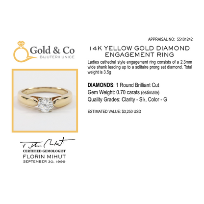 Inel Logodnă Cu Diamante din Aur Galben 14k