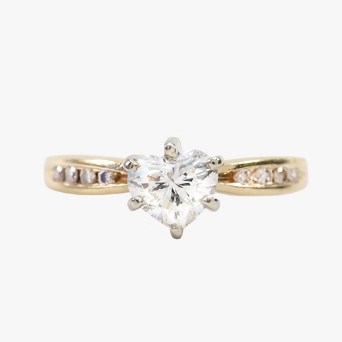 Inel Logodnă Inima Cu Diamante din Aur Galben 14k