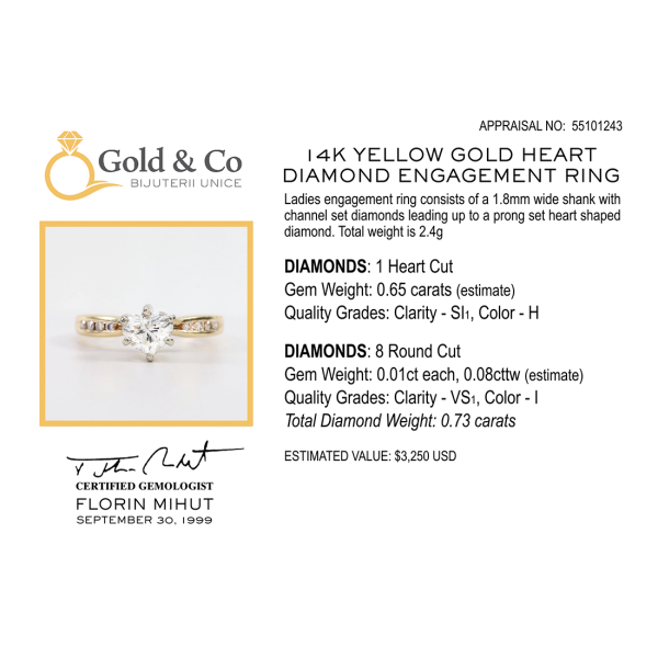 Inel Logodnă Inima Cu Diamante din Aur Galben 14k