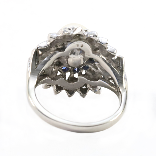 Inel Cu Diamante, Perla & Safir de Ceylon din Aur Alb 14k