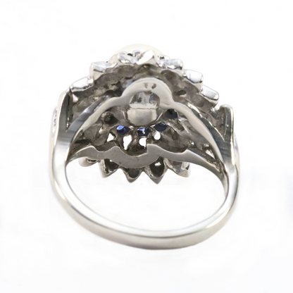 Inel Cu Diamante, Perla & Safir de Ceylon din Aur Alb 14k