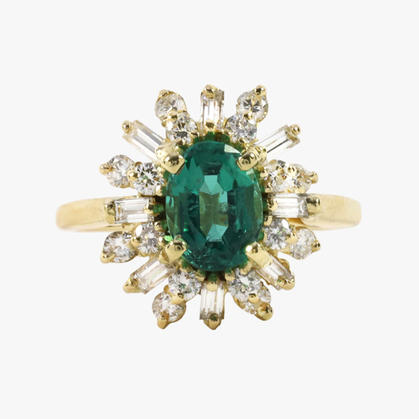 Inel Cu Diamante & Smarald din Aur Galben 18k