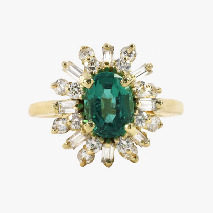 Inel Cu Diamante & Smarald din Aur Galben 18k