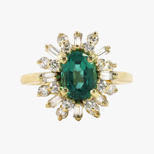Inel Cu Diamante & Smarald din Aur Galben 18k