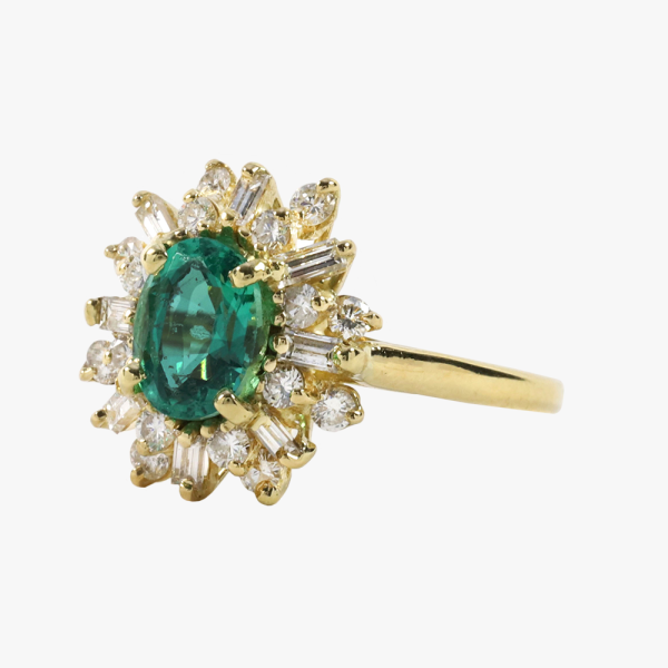 Inel Cu Diamante & Smarald din Aur Galben 18k