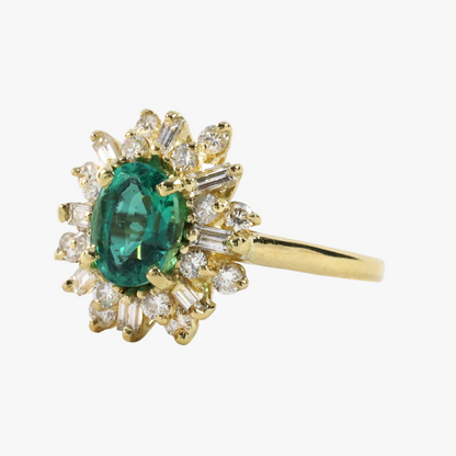 Inel Cu Diamante & Smarald din Aur Galben 18k