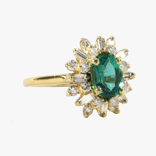 Inel Cu Diamante & Smarald din Aur Galben 18k