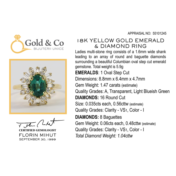 Inel Cu Diamante & Smarald din Aur Galben 18k