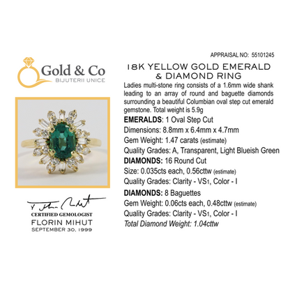 Inel Cu Diamante & Smarald din Aur Galben 18k