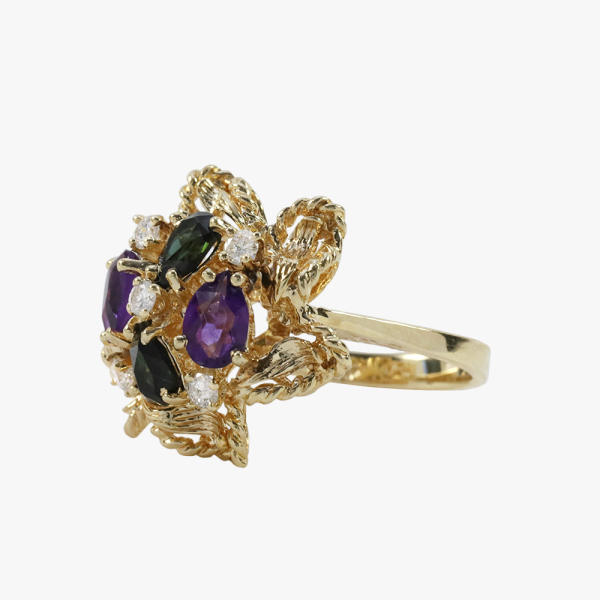 Inel De Diamante, Ametist & Turmalină din Aur Galben 14k