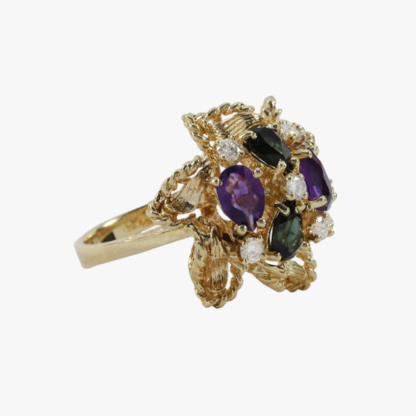 Inel De Diamante, Ametist & Turmalină din Aur Galben 14k