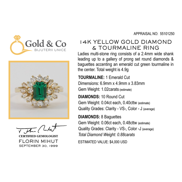 Inel Cu Diamante & Turmalină din Aur Galben 14k