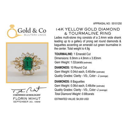 Inel Cu Diamante & Turmalină din Aur Galben 14k