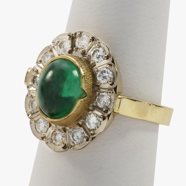 Inel Cu Diamante & Smarald din Aur Galben 18k