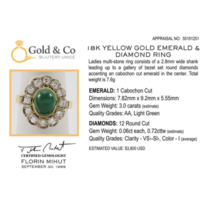 Inel Cu Diamante & Smarald din Aur Galben 18k