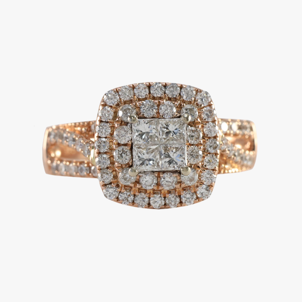 Inel Logodnă cu Diamante din Aur Roz 14k
