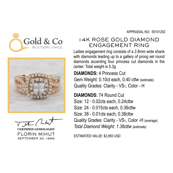 Inel Logodnă cu Diamante din Aur Roz 14k