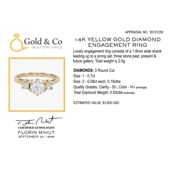 Inel Logodnă cu Diamante din Aur Galben 14k