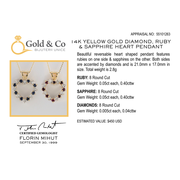 Pandantiv cu Diamante, Rubine & Safire din Aur Alb 14k