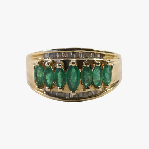 Inel Cu Diamante & Smarald din Aur Galben 14k