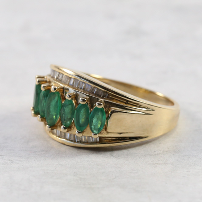 Inel Cu Diamante & Smarald din Aur Galben 14k