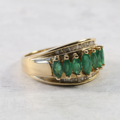 Inel Cu Diamante & Smarald din Aur Galben 14k