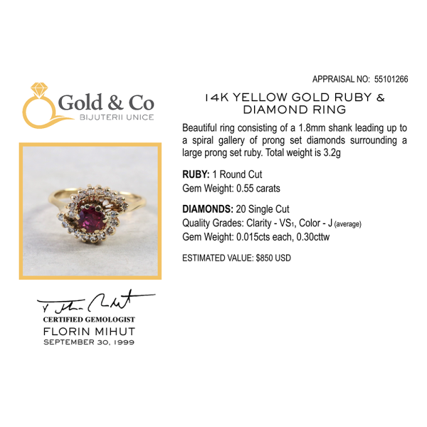 Inel Cu Diamante & Rubine din Aur Galben 14k