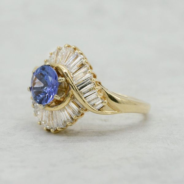 Inel cu Diamante & Tanzanit din Aur Galben 14k