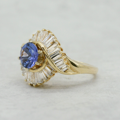 Inel cu Diamante & Tanzanit din Aur Galben 14k
