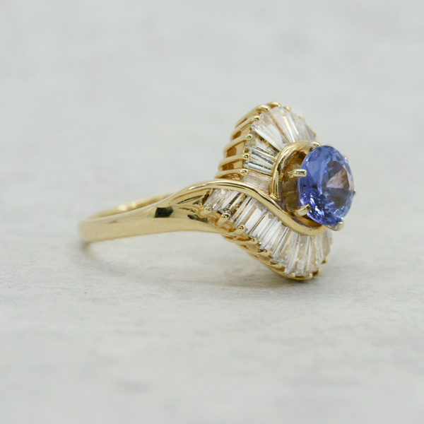 Inel cu Diamante & Tanzanit din Aur Galben 14k
