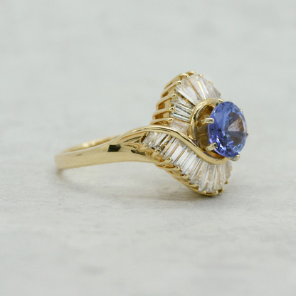 Inel cu Diamante & Tanzanit din Aur Galben 14k