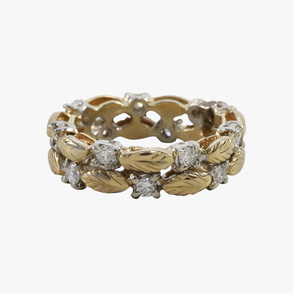 Inel Frunze cu Diamante din Aur Galben 18k