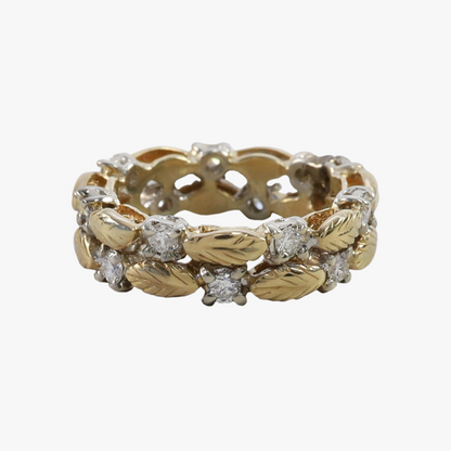 Inel Frunze cu Diamante din Aur Galben 18k