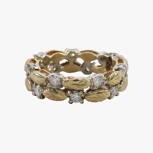 Inel Frunze cu Diamante din Aur Galben 18k